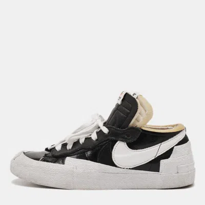 Pre-owned Sacai Blazer Size 38.5 Black/white Leather And Patent Leather Lace Up Sneakers