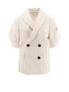 Sacai Balzer Double-breasted Wool And Silk Jackets White In White