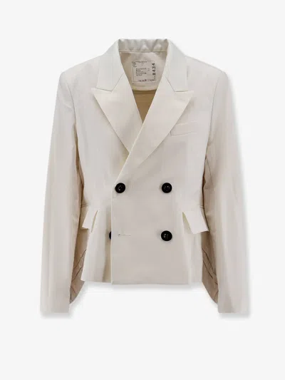 Sacai Blazer With White Denim Insert On The Back In Neutral