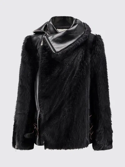 SACAI SACAI FUR COAT WOMAN COLOR BLACK
