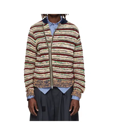Sacai Blended Knit Short Cardigan In Neutral