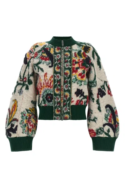 Sacai Floral-jacquard Cropped Jacket In Multi