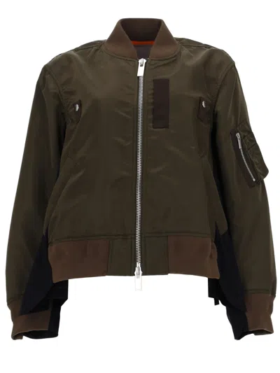 Sacai Blouson In Twill Di Nylon E Lana In Green