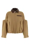Sacai Blouson Jacket With Nappa Leather Details And Striped Cupro Lining In Brown