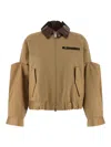 Sacai Blouson Jacket With Nappa Leather Details And Striped Cupro Lining In Brown