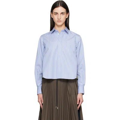 Sacai Blue & Khaki Cotton Poplin X Nylon Twill Shirt In 923 L/blue Stripe×kh