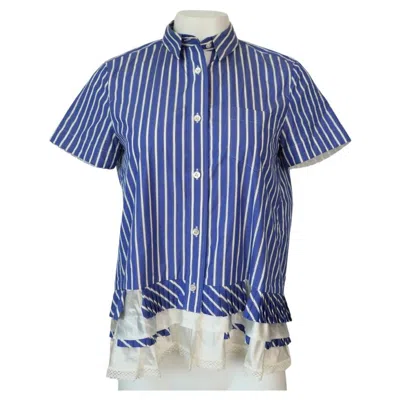 Pre-owned Sacai Blue And White Striped Button Up Top