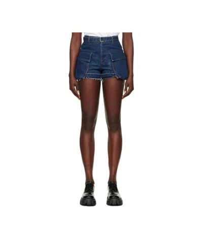 Sacai Blue Belted Denim Shorts In 401 Blue
