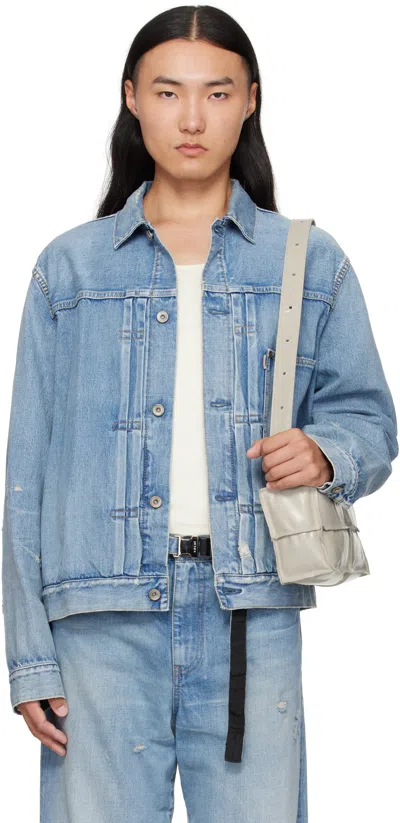 Sacai Beyondexx Distressed Denim Jacket In Blue