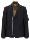 Sacai Layered Shell And Padded Grain De Poudre Blazer In Blue