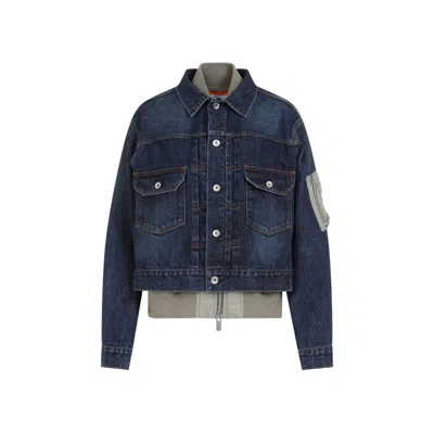 Sacai Blue Cotton Denim Blouson In Black