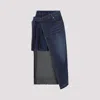 Sacai Overlapping Raw-cut Hem Denim Midi Skirt In Blue
