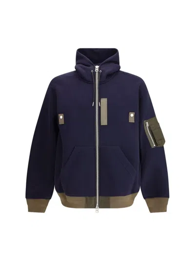 SACAI BLUE COTTON HOODIE