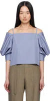 Sacai Blue Cotton Poplin Pullover Blouse In 421 Blue Stripe