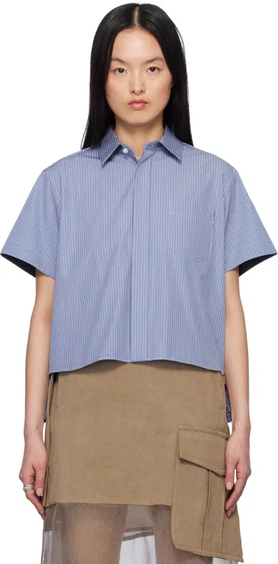 Sacai Blue Cotton Poplin Shirt In 421 Blue Stripe