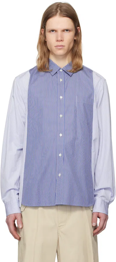 Sacai Blue Cotton Poplin Shirt In 922 Stripe Mix