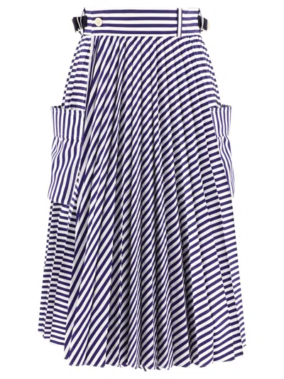 Sacai Blue Cotton Skirt For Women In Navy
