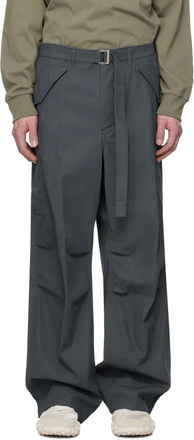 Sacai Blue Cotton Twill Cargo Pants In 375 Blue Gray
