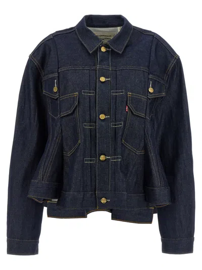 Sacai Blue Denim Jacket In Black