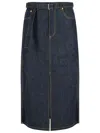 Sacai Black Denim Pleated Skirt With Adjustable Waist Belt In Blue