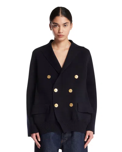 Sacai Blue Double-breasted Blazer In Blue Blu   #03326c