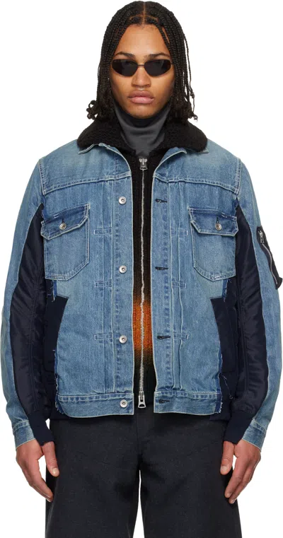 Sacai Denim X Nylon Twill Jacket In Blue