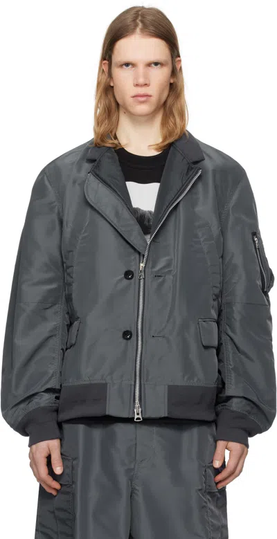 Sacai Blue Nylon Twill Bomber Jacket In 375 Blue Gray