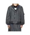 Sacai Blue Nylon Twill Bomber Jacket In Black