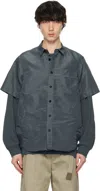 Sacai Blue Nylon Twill Shirt In 375 Blue Grey