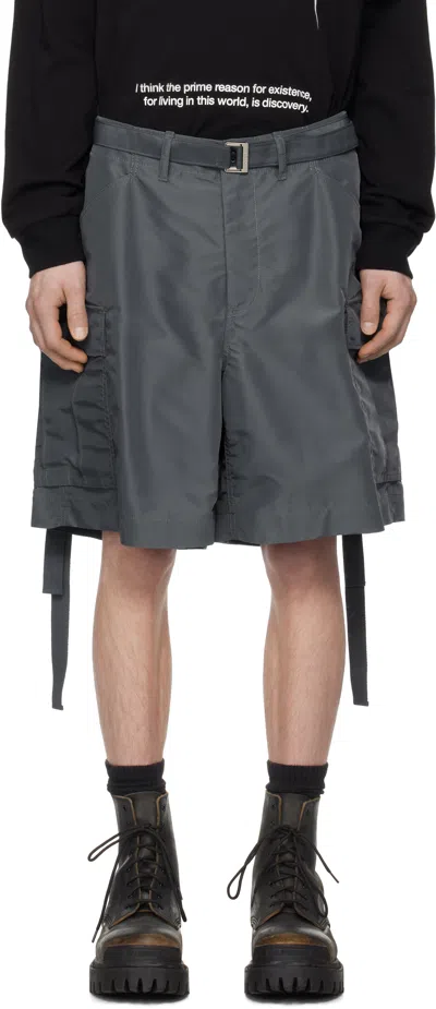 Sacai Blue Nylon Twill Shorts In 375 Blue Grey