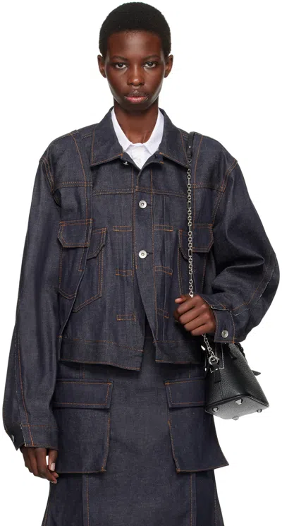 Sacai Blue Paneled Denim Jacket In 499 Indigo