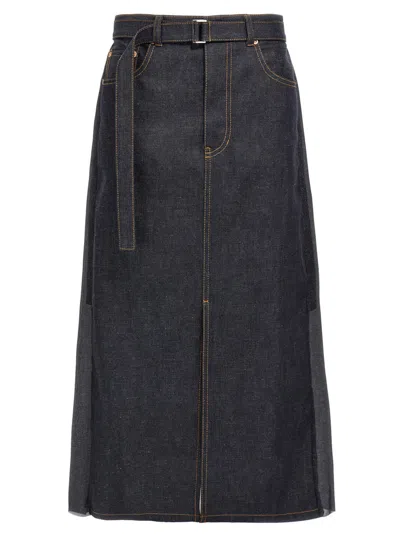 Sacai Blue Pleated Denim Skirt