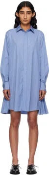 Sacai Womens Blue Stripe Striped Pleated Cotton-poplin Mini Dress In Blue