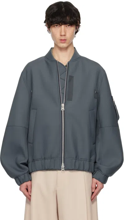 Sacai Blue Suiting Bonding Bomber Jacket In 375 Blue Gray