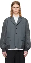 Sacai Blue Suiting Bonding Mix Blazer In 375 Blue Gray