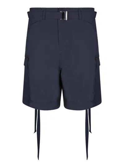 Sacai Blue Taffeta Bermuda Shorts In Navy