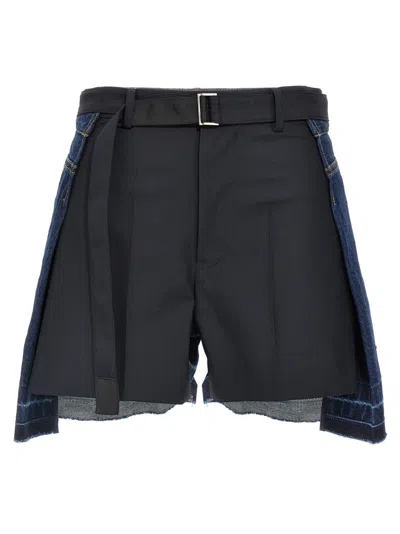 Sacai Blue Wool Insert Shorts