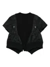Sacai Black Nylon And Cotton Twill T-shirt In Black