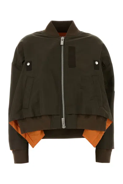 Sacai Olive Green Nylon Bomber Jacket In Multi