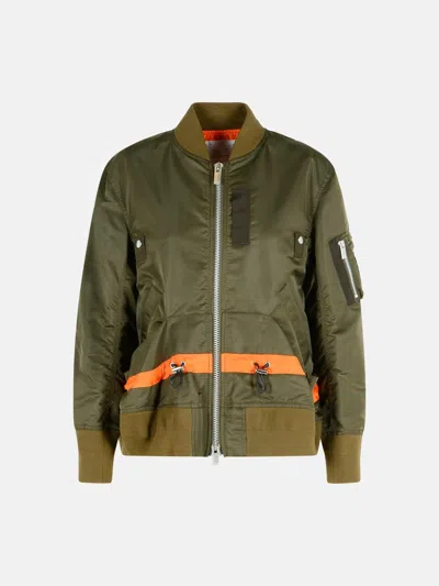 Sacai Bomber Jacket In Green Nylon