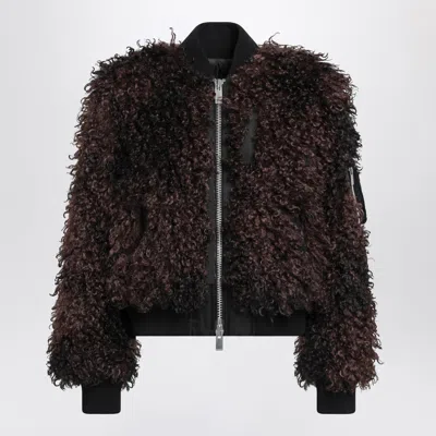Sacai Faux Fur Bomber Jacket Stand Collar Ribbed In Animal Print