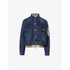 Sacai Womens Blue Khaki Bomber Shell-insert Relaxed-fit Denim Jacket