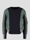 Sacai Mixed-media Colorblock Sweatshirt In Blue