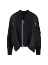 Sacai Black Cotton Blend And Nylon Bomber Jacket In Black