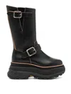 Sacai Leather Platform Biker Boots In Black