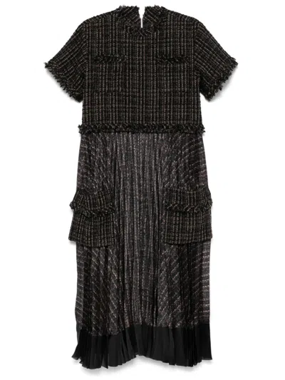 Sacai Bouclé Midi Dress In 黑色
