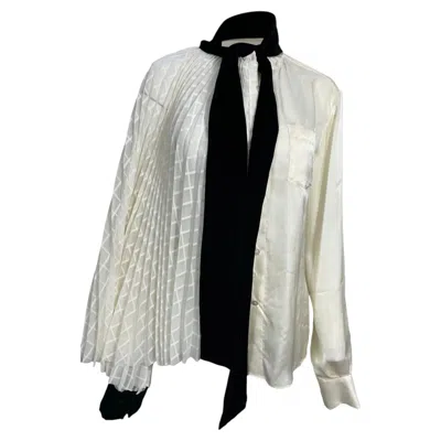 Pre-owned Sacai Bow Detail Blouse In White Polyester