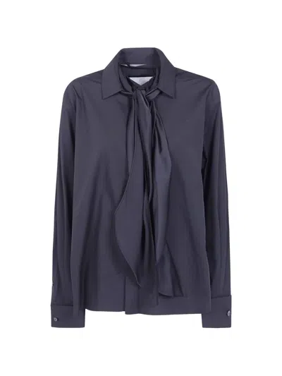 Sacai Bow-detail Long-sleeve Shirt In Blue
