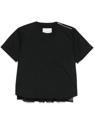 Sacai Box Pleat T-shirt With Unique Tulle Inserts In Black