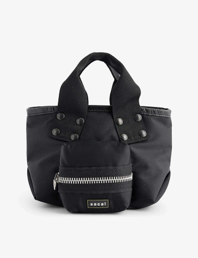 Sacai Black Brand-patch Small Woven Tote Bag